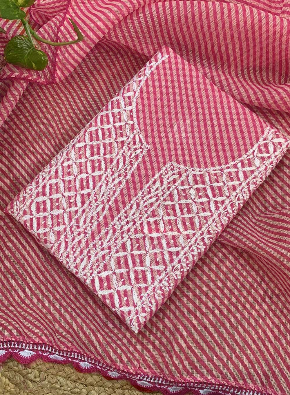 Pink - Nayaab Lehariya Chikankari Full Dress Set
