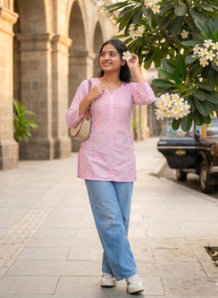 Baby Pink Alia - Gulshan Muslin Chikankari Short Top