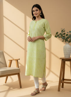 Pista Green - Bahaar Cotton Terry Voile Chikankari Kurta