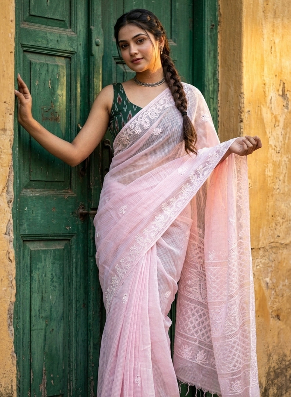 Sitara Power Pink - Aks Kota Mukaish Chikankari Saree With Mukaish Work