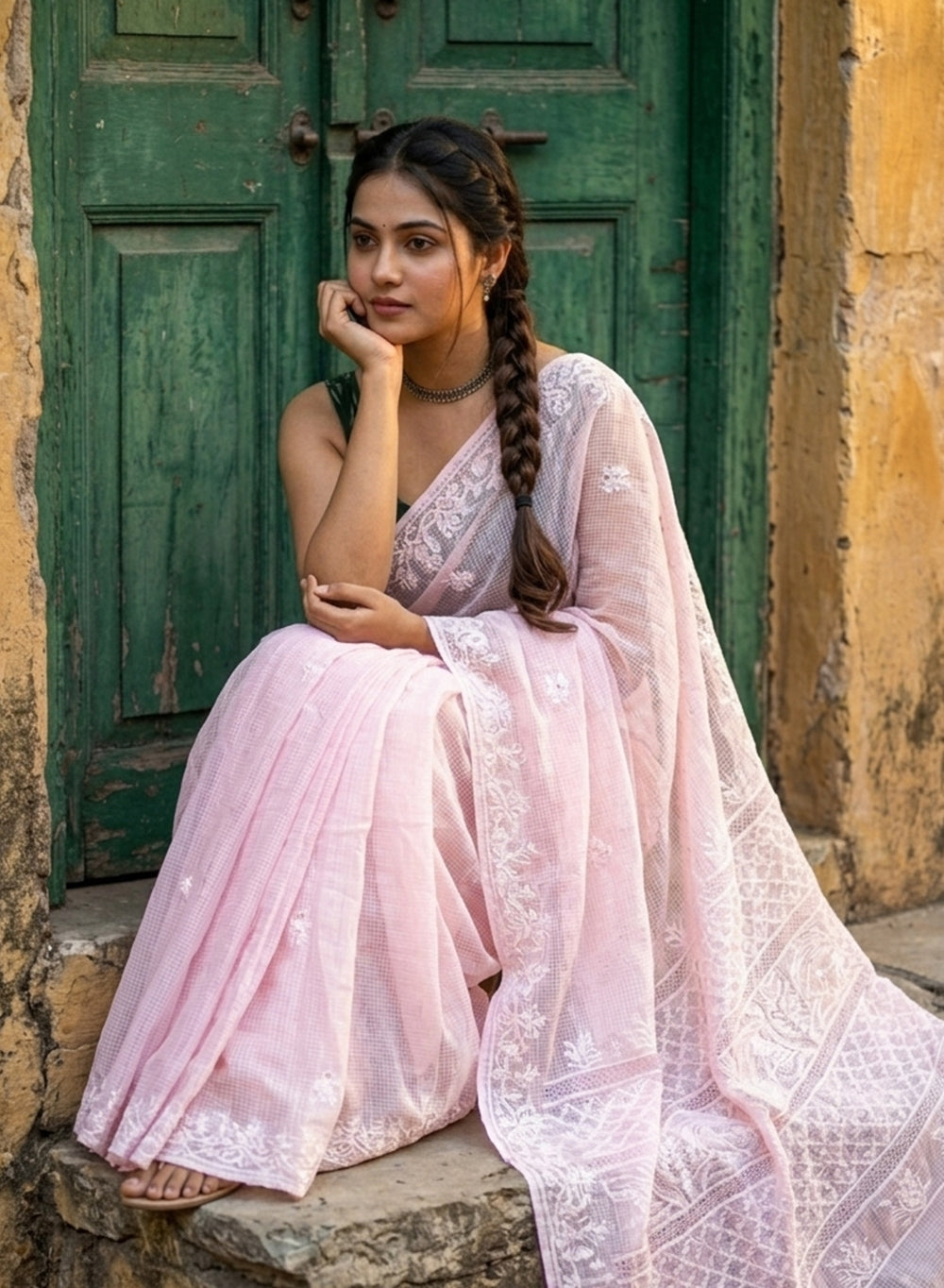 Sitara Power Pink - Aks Kota Mukaish Chikankari Saree With Mukaish Work