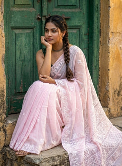 Sitara Power Pink - Aks Kota Mukaish Chikankari Saree With Mukaish Work