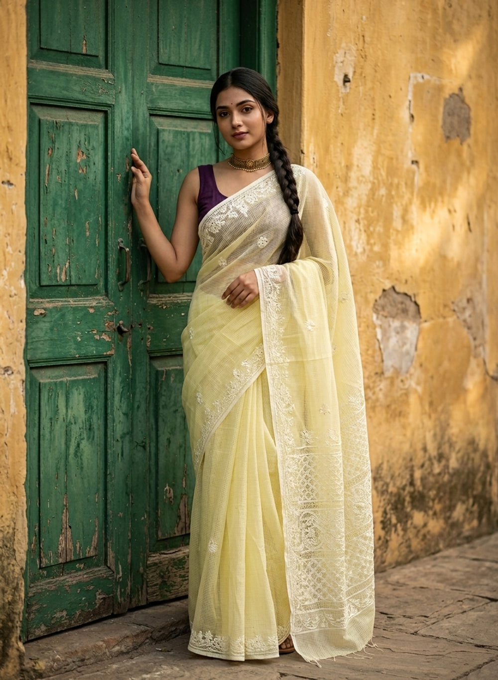 Sitara Power Yellow - Aks Kota Mukaish Chikankari Saree With Mukaish Work