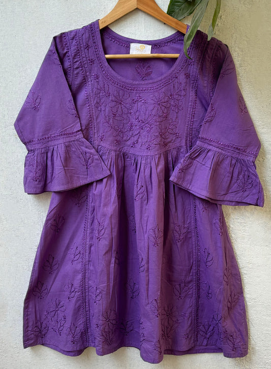 Purple Bell Sleeves - Pure Cotton Gulshan Short Top
