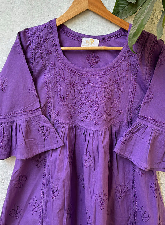 Purple Bell Sleeves - Pure Cotton Gulshan Short Top