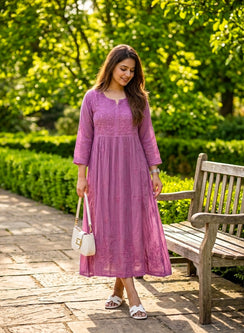 Mirha Purple - Aarzoo Muslin Hand Embroidered Chikankari Kurta
