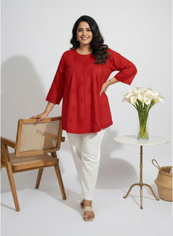 Red - Resham Thread Gulshan Chikankari Short Top