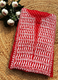 Red Lehariya - Nayaab Kota Cotton Chikankari Kurta & Dupatta Set