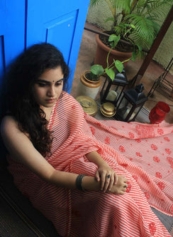 Red Lehariya - Aks Kota Cotton Saree