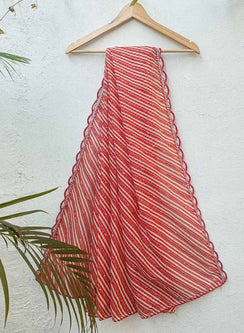 Red Lehariya - Nazm Kota Cotton Chikankari Dupatta with Sequins