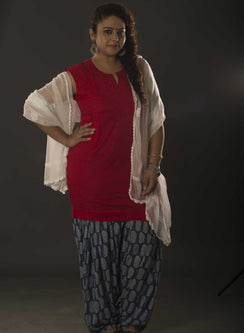 Red Sleeveless - Gulshan Cotton Chikankari Short Top