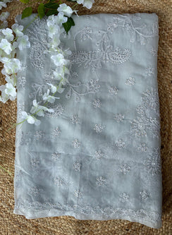 Ruhani Gray Mukaish - Aks Organza Chikankari  Saree