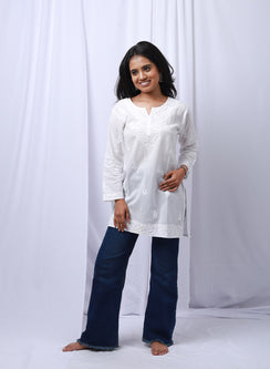 Roshan White - Gulshan Pure Cotton Chikankari Short Top