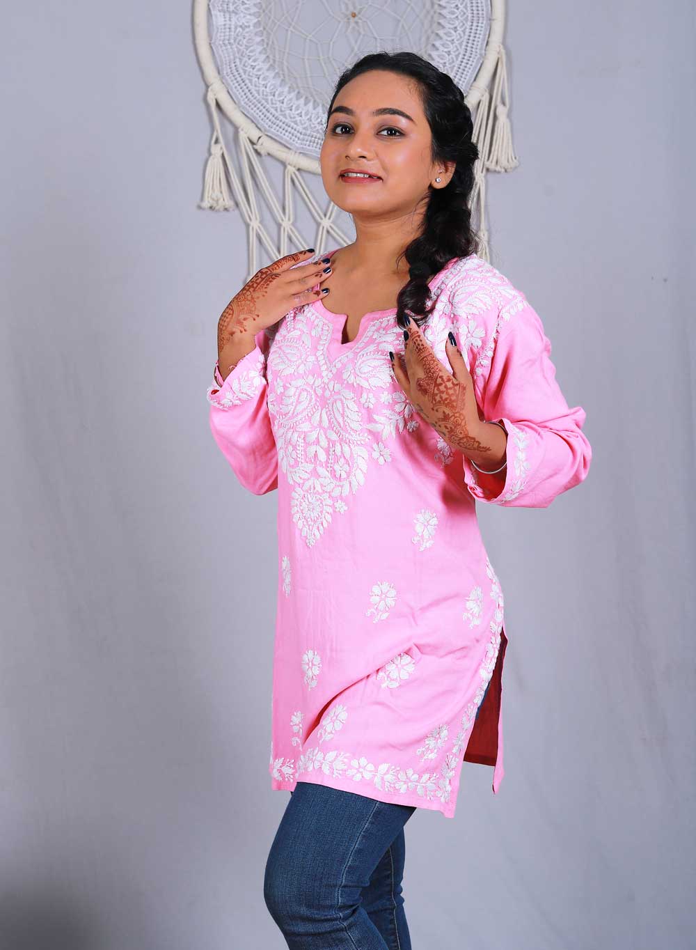 Sabaa Pink - Rayon Gulshan Chikankari Short Top