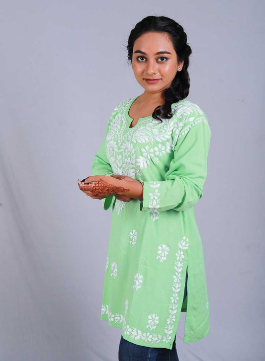 Sabaa Pista Green - Rayon Gulshan Chikankari Short Top