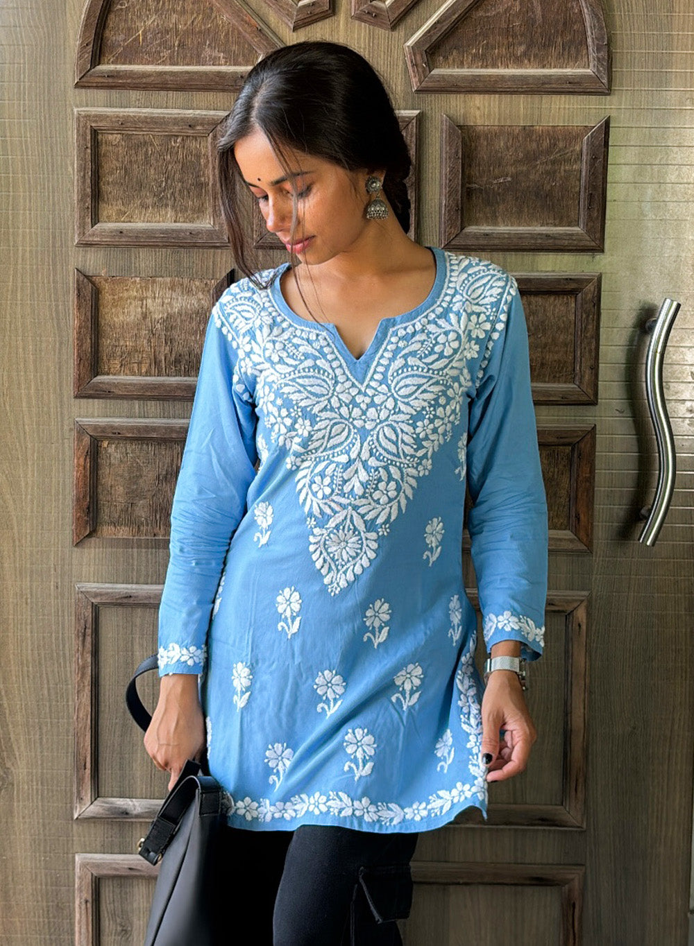 Sabaa Blue - Rayon Gulshan Chikankari Short Top
