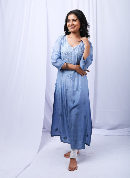 Sadgi Blue - Firdaus Muslin Ombre Kurta