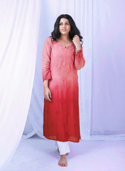 Sadgi Rust - Bahaar Muslin Chikankari  Ombré Kurta