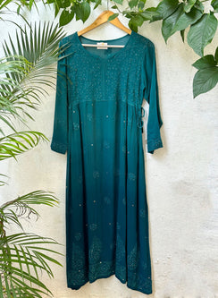 Shaam Morpankhi - Anjuman Viscose Ombre Anarkali Chikankari Kurta