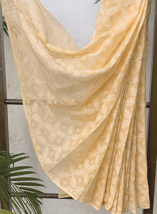 Shabnam Beige Full Jaal - Aks Cotton Tepchi  Chikankari Saree