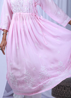 Shameem Baby Pink - Modal Chikankari Angarakha