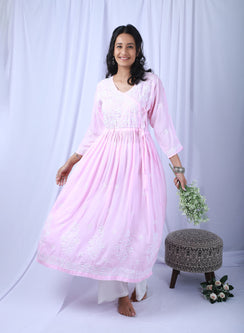 Shameem Baby Pink - Modal Chikankari Angarakha