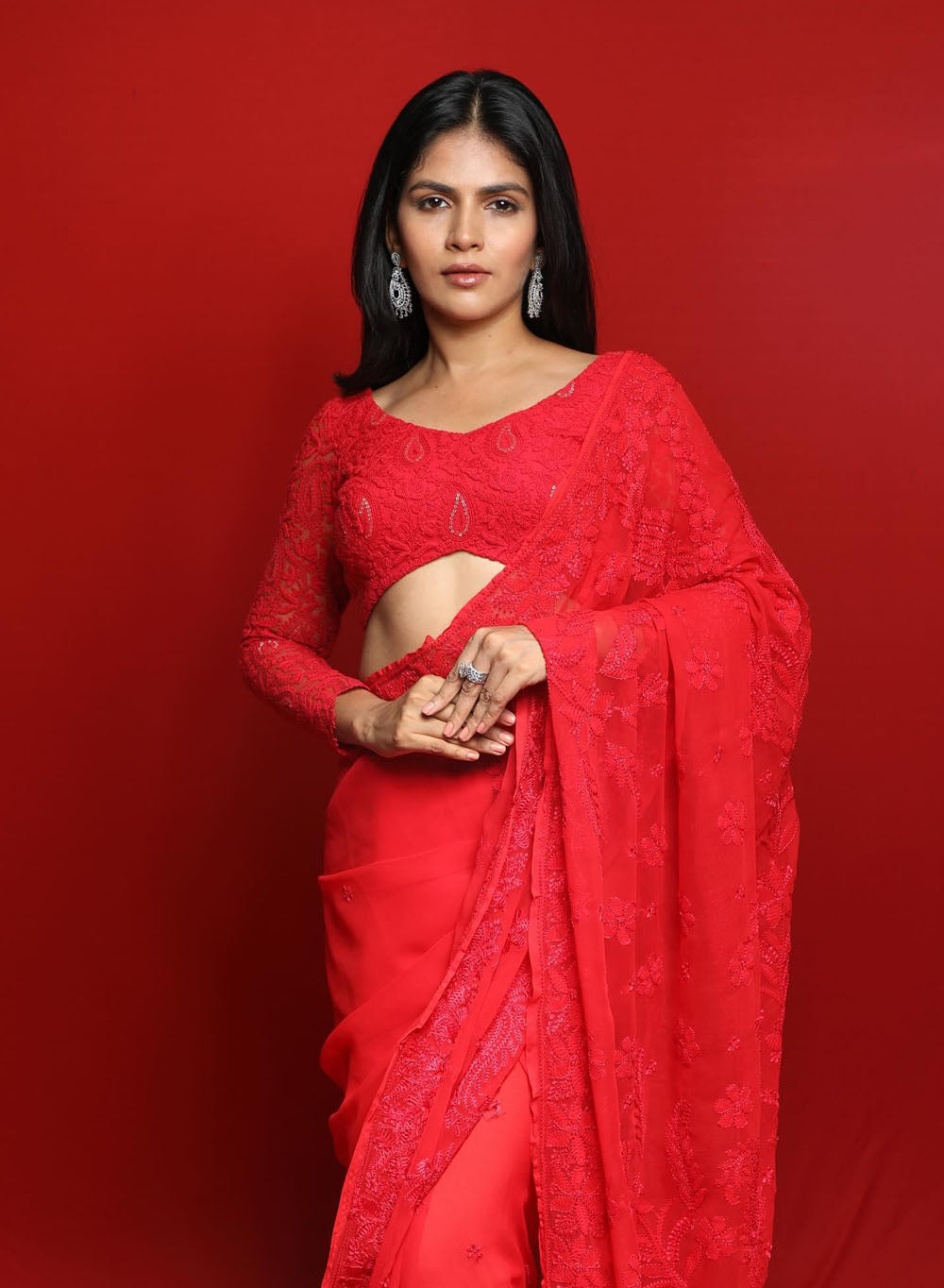 Shreya Red - Aks Georgette Saree