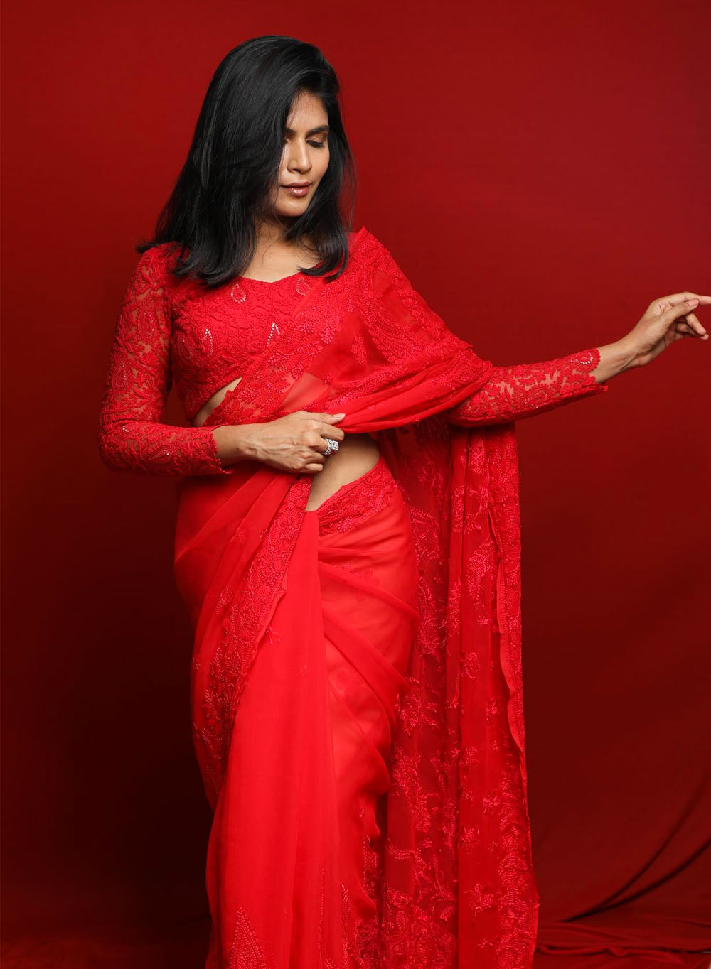 Shreya Red - Aks Georgette Saree