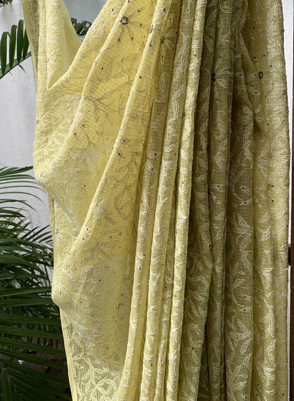 Sitara Lime Green Full Jaal - Aks Cotton Tepchi  Chikankari Saree