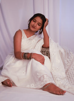 Sitara White - Aks Kota Mukaish Chikankari Saree (Pre Booking Available)