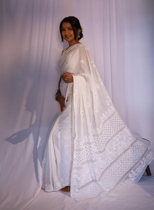 Sitara White - Aks Cotton Tepchi Saree