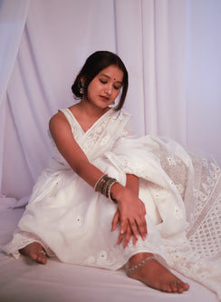 Sitara White - Aks Kota Mukaish Chikankari Saree