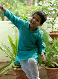 Teal - Cotton Chikankari Kurta