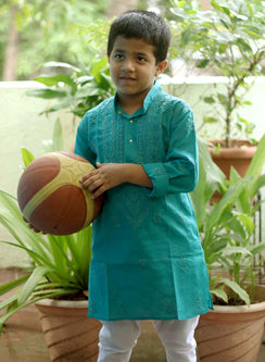 Teal - Cotton Chikankari Kurta