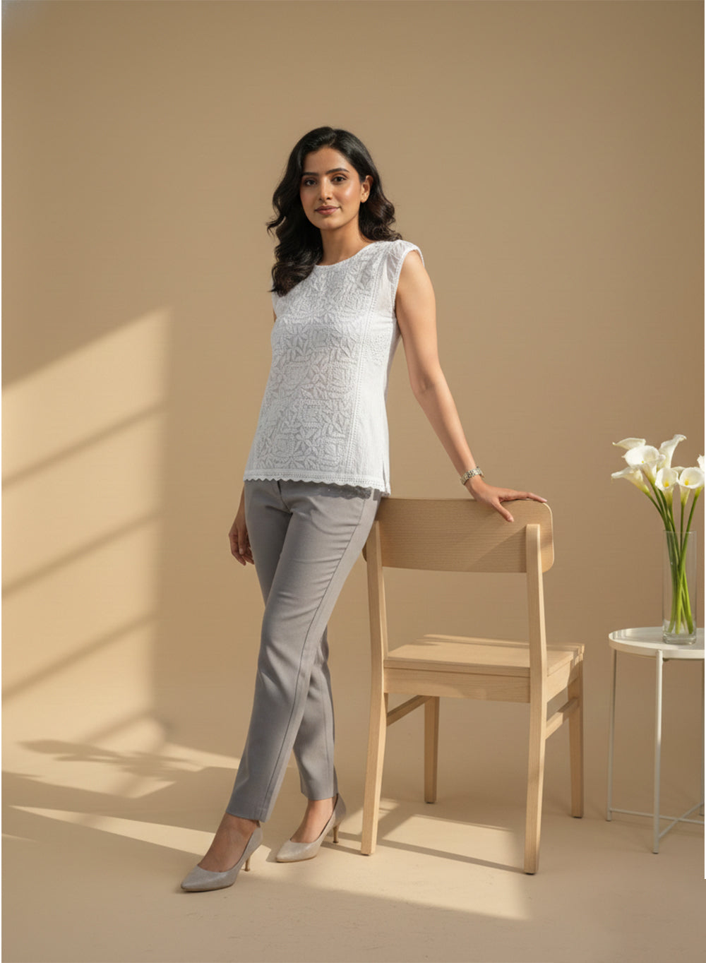 White - Gulshan Mul Cotton Chikankari Crop Top With Crochet Lace