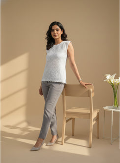 White - Gulshan Mul Cotton Chikankari Crop Top With Crochet Lace