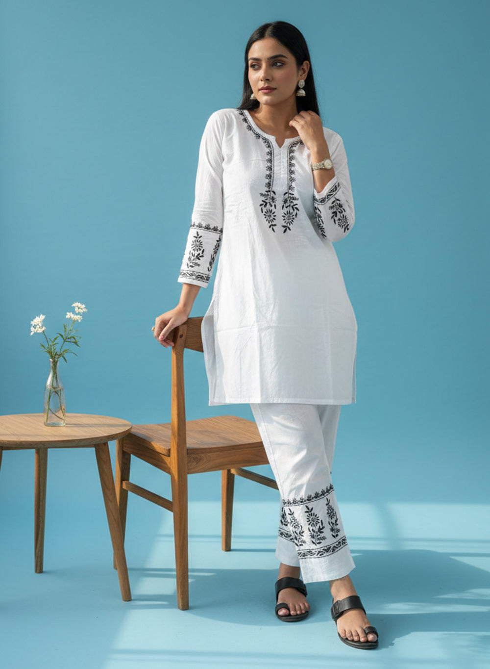 Madno - Mul Cotton White Nargis Chikankari Co-ords Set