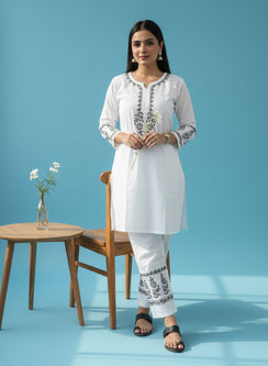 Madno - Mul Cotton White Nargis Chikankari Co-ords Set