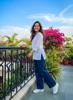 White - Mul Cotton Front Button Gulshan Chikankari Short Top