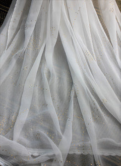 White Golden Fardi - Nazm Chiffon Chikankari Dupatta