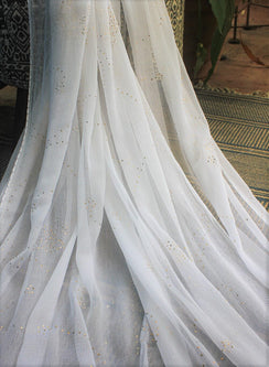 White Golden Fardi - Nazm Chiffon Chikankari Dupatta