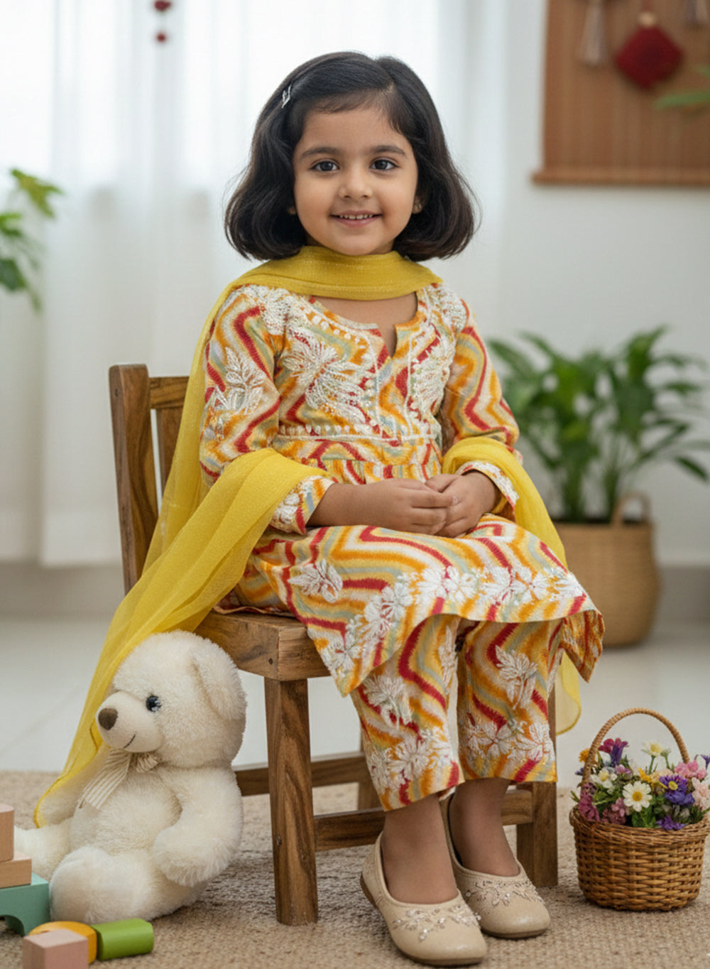 Pankhudi - Yellow Mul Cotton Chikankari Nanhe Farishtey Kidswear Set