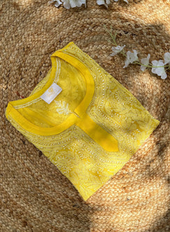 Yellow - Gulzar Georgette Chikankari Short Top