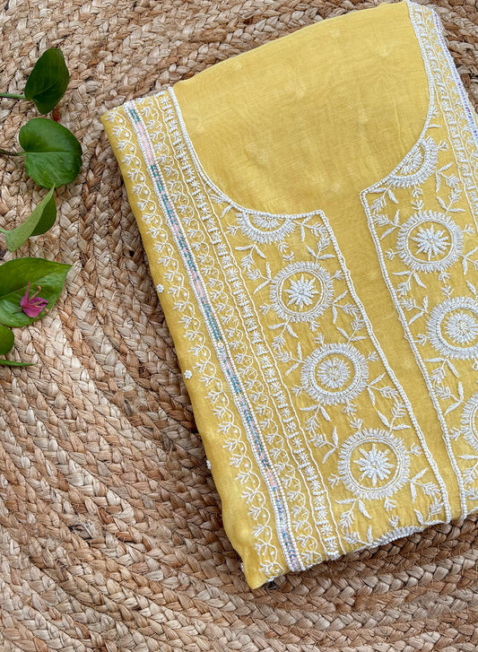 Yellow - Mul Chanderi Kurta & Dupatta Fabric