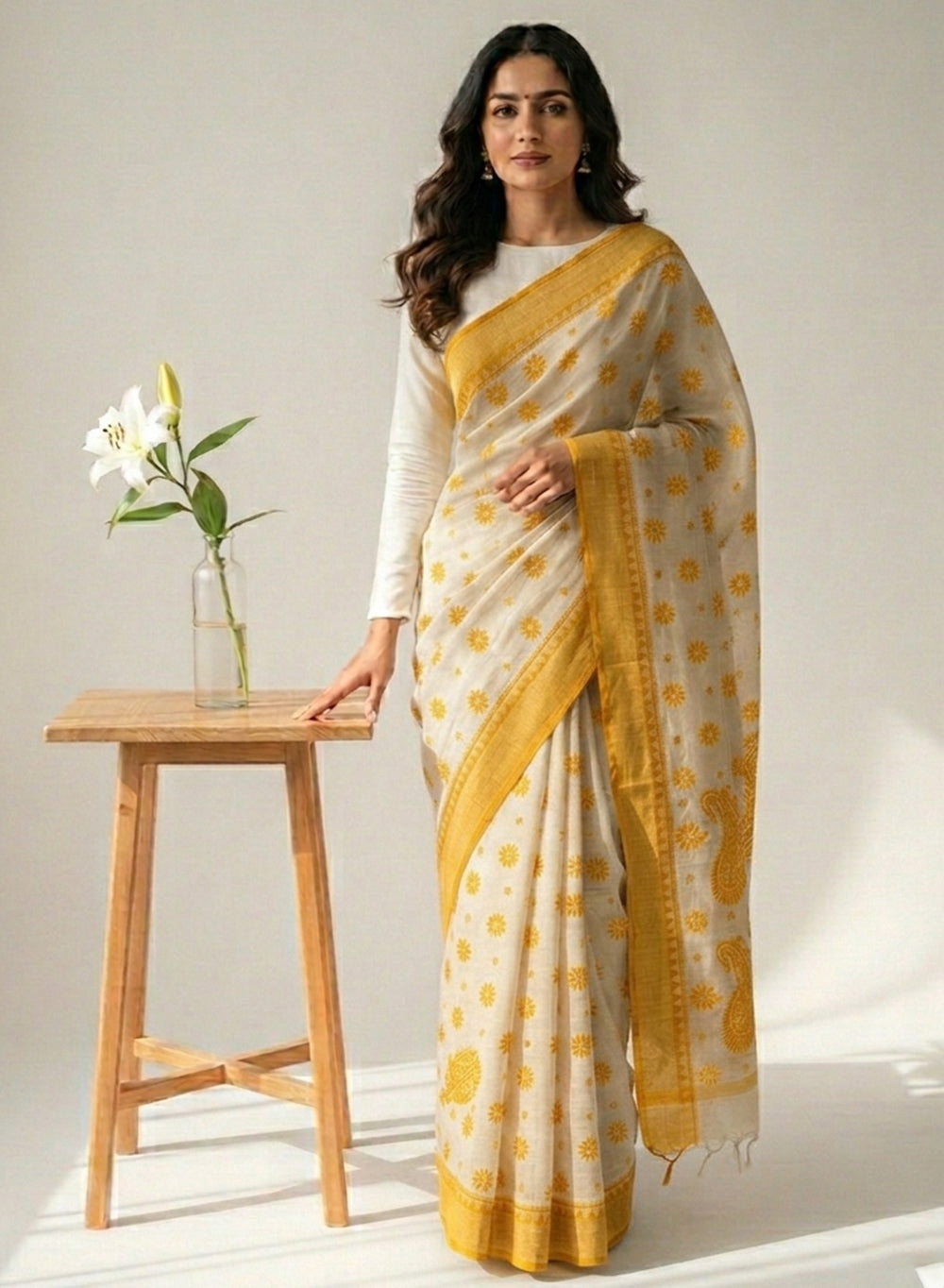 Yellow Dhoop Chaav - Aks Super Net Chikankari Saree