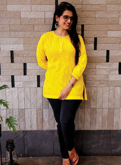 Yellow Buttons - Gulshan Cotton Chikankari Short Top