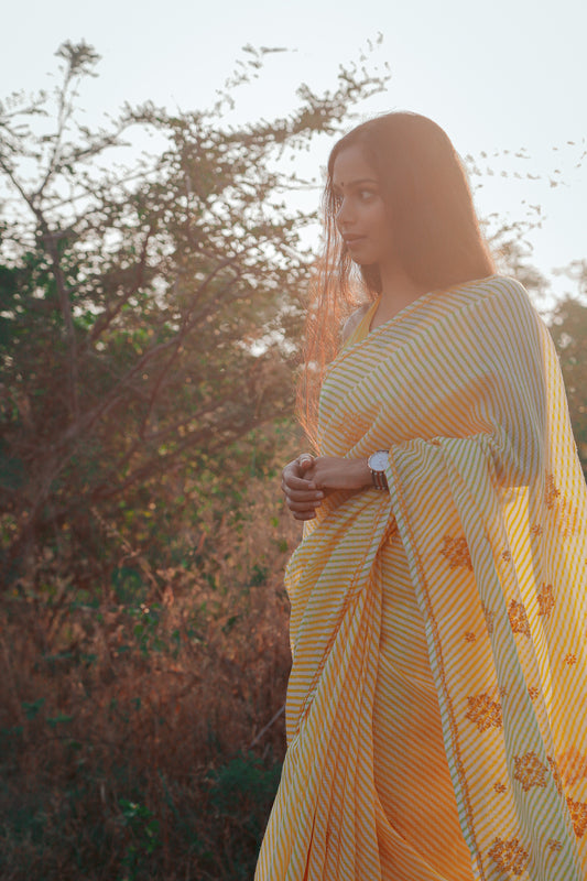 Yellow Lehariya - Kota Aks Cotton Saree