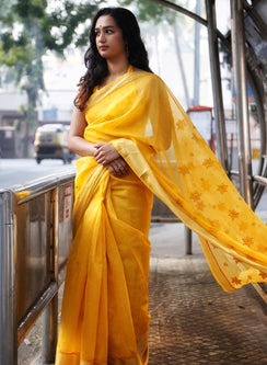 Yellow Zari Kota Chanderi - Aks Cotton Saree