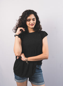 Zia Black - Gulshan Modal Chikankari Short Top
