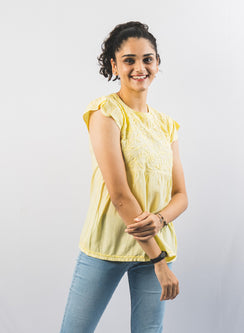 Zia Light Yellow - Gulshan Modal Chikankari Short Top